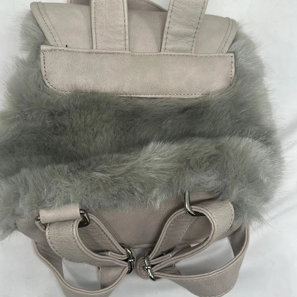 Y2K Mini Gray Faux Fur Drawstring Backpack